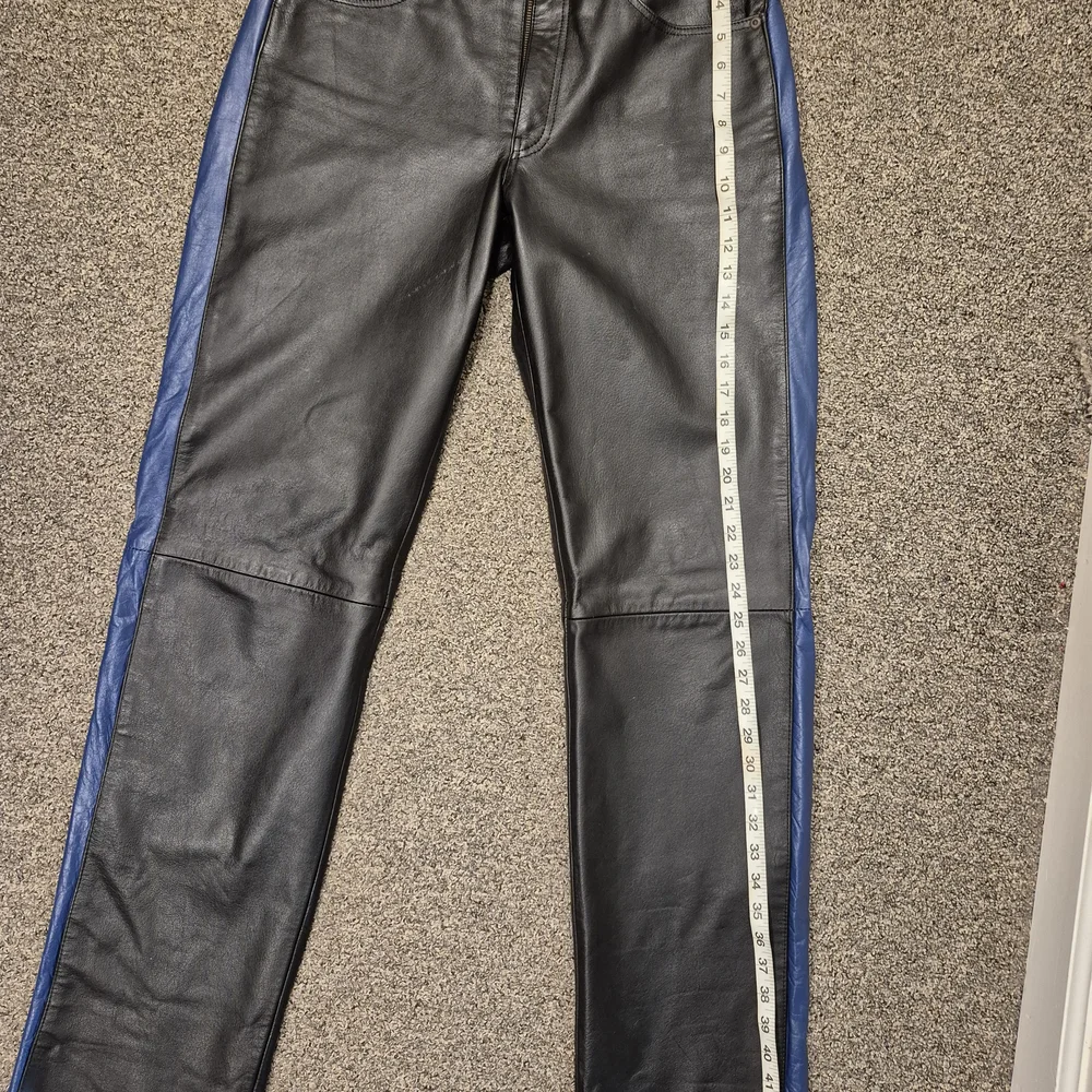 Black and Blue Leather Pants - Picture 2 of 16